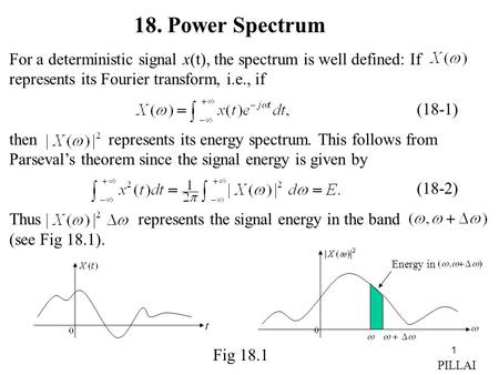 1 For a deterministic signal x(t), the spectrum is well defined: If represents its Fourier transform, i.e., if then represents its energy spectrum. This.