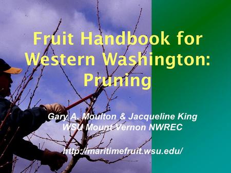 Fruit Handbook for Western Washington: Pruning Gary A. Moulton & Jacqueline King WSU Mount Vernon NWREC