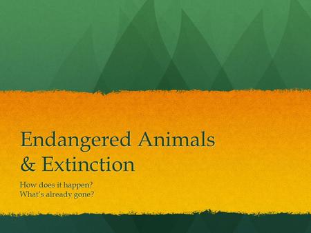 Endangered Animals & Extinction How does it happen? What’s already gone?