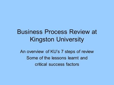 Business Process Review at Kingston University