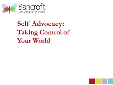 Self Advocacy: Taking Control of Your World. Self Advocacy: What is it? Taking action to represent and advance your own interests & beliefs.