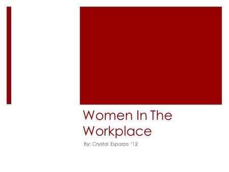Women In The Workplace By: Crystal Esparza ‘12. 20 th Century  It Produced dramatic changes & opportunities for women.  Women won the right to vote.