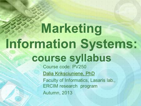 Marketing Information Systems: course syllabus