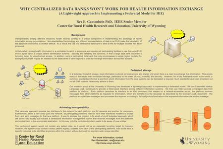 WHY CENTRALIZED DATA BANKS WON’T WORK FOR HEALTH INFORMATION EXCHANGE (A Lightweight Approach to Implementing a Federated Model for HIE) Rex E. Gantenbein.