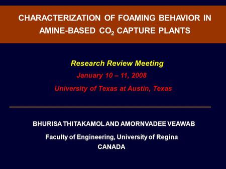 CHARACTERIZATION OF FOAMING BEHAVIOR IN AMINE-BASED CO2 CAPTURE PLANTS