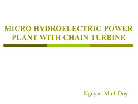 MICRO HYDROELECTRIC POWER PLANT WITH CHAIN TURBINE