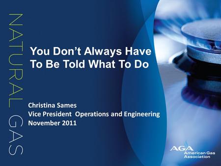 You Don’t Always Have To Be Told What To Do Christina Sames Vice President Operations and Engineering November 2011.