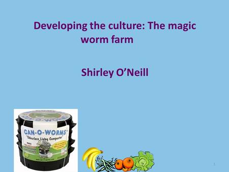 1 Developing the culture: The magic worm farm Shirley O’Neill.