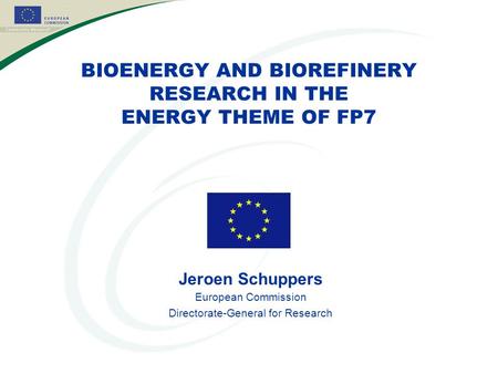 BIOENERGY AND BIOREFINERY RESEARCH IN THE ENERGY THEME OF FP7