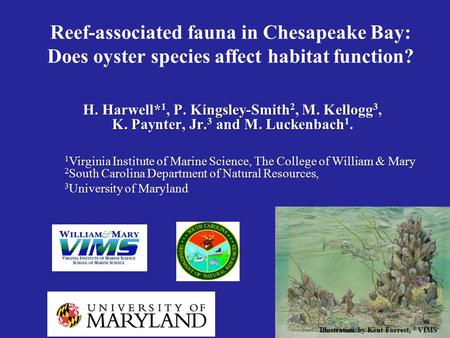Reef-associated fauna in Chesapeake Bay: Does oyster species affect habitat function? H. Harwell* 1, P. Kingsley-Smith 2, M. Kellogg 3, K. Paynter, Jr.
