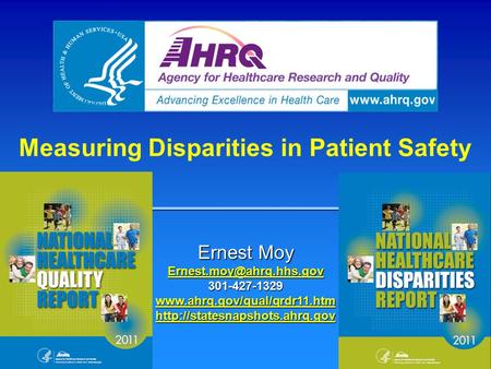Measuring Disparities in Patient Safety Ernest Moy 301-427-1329
