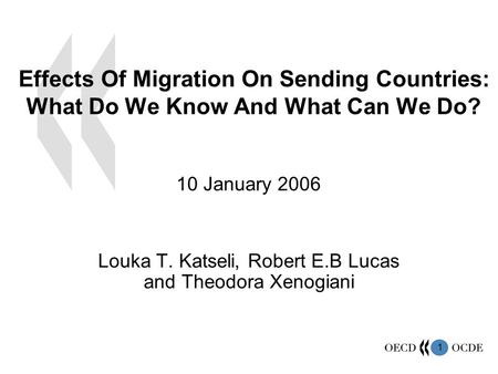 1 Effects Of Migration On Sending Countries: What Do We Know And What Can We Do? 10 January 2006 Louka T. Katseli, Robert E.B Lucas and Theodora Xenogiani.
