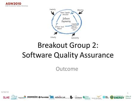 Breakout Group 2: Software Quality Assurance Outcome 8/18/10 1.