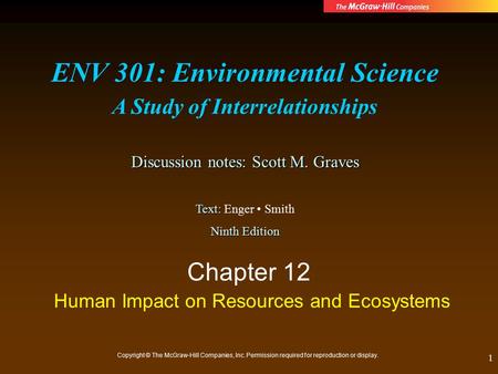 ENV 301: Environmental Science A Study of Interrelationships