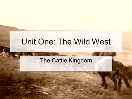 Unit One: The Wild West The Cattle Kingdom. The next mass movement of people into the West was into the Southern Plains area of Texas and surrounding.