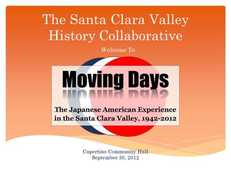 The Santa Clara Valley History Collaborative Welcome To Cupertino Community Hall September 30, 2012.