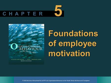  2003 McGraw-Hill Australia Pty Ltd PPTs t/a Organisational Behaviour on the Pacific Rim by McShane and Travaglione C H A P T E R 5 Foundations of employee.