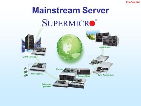 Supermicro © 2009 GPU Solutions Universal I/O Double-Sided Datacenter Optimized Twin Architecture SuperBlade ® Storage Confidential Mainstream Server.