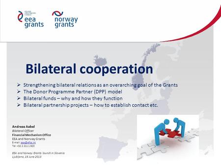 Bilateral cooperation Andreas Aabel Bilateral Officer Financial Mechanism Office EEA and Norway Grants   Tel: +32 2 211.