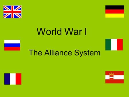 The Alliance System World War I. Agreement #1 The Dual Alliance (1879) Germany and Austria Created for protection against possible Russian Attack.