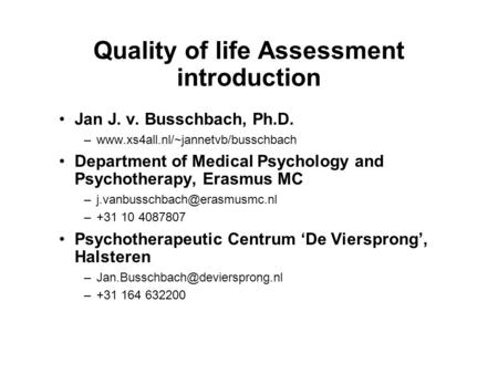 Quality of life Assessment introduction