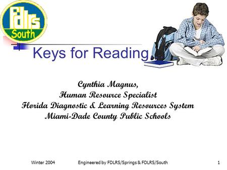 Winter 2004Engineered by FDLRS/Springs & FDLRS/South1 Cynthia Magnus, Human Resource Specialist Florida Diagnostic & Learning Resources System Miami-Dade.