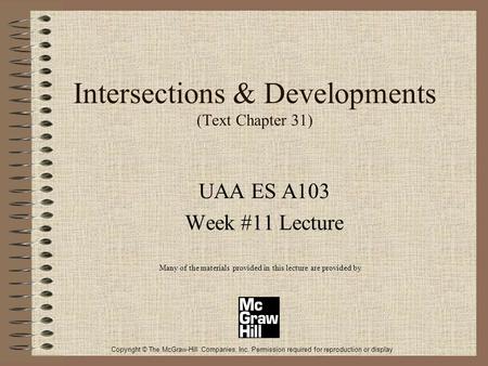 Intersections & Developments (Text Chapter 31)