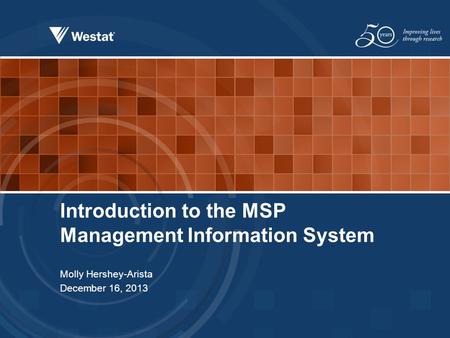 Introduction to the MSP Management Information System Molly Hershey-Arista December 16, 2013.
