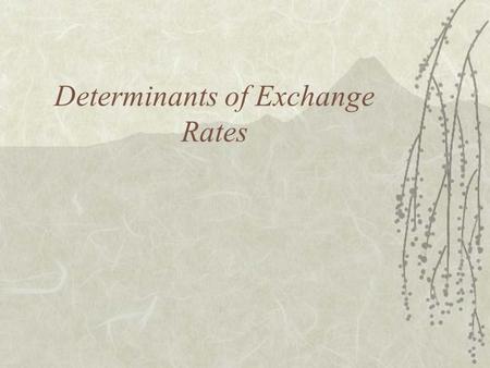 Determinants of Exchange Rates. Why Study Exchange Rates?  To understand the economic environment –Forecasting for planning purposes  To understand.