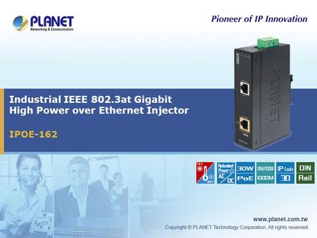 Industrial IEEE 802.3at Gigabit High Power over Ethernet Injector IPOE-162.