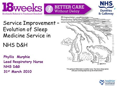 Phyllis Murphie Lead Respiratory Nurse NHS D&G 31 st March 2010 Service Improvement – Evolution of Sleep Medicine Service in NHS D&H.