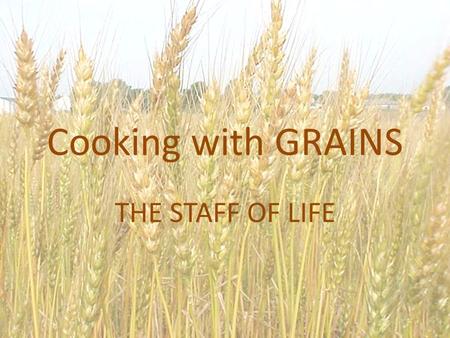 Cooking with GRAINS THE STAFF OF LIFE. UNDERSTANDING GRAINS AND GRAIN PRODUCTS Grains are seeds of plants from the grass family. Common grains include: