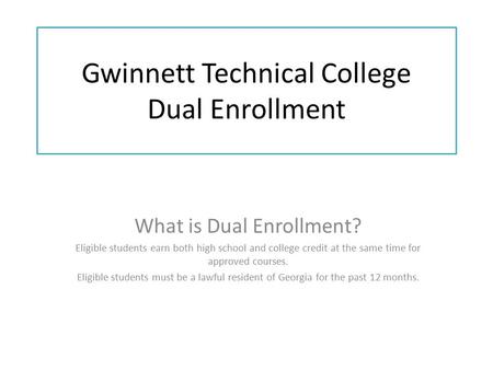 Gwinnett Technical College Dual Enrollment