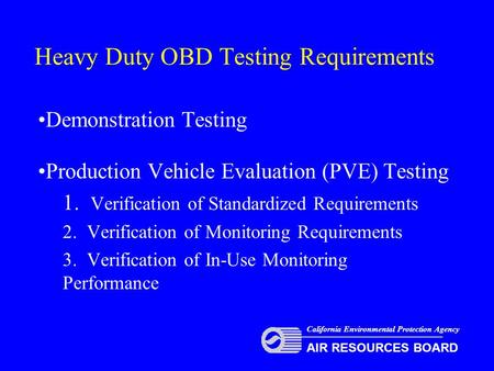 Heavy Duty OBD Testing Requirements