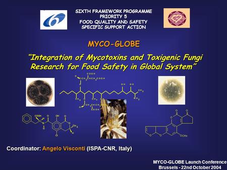 MYCO-GLOBE Launch Conference Brussels - 22nd October 2004 “Integration of Mycotoxins and Toxigenic Fungi Research for Food Safety in Global System” “Integration.