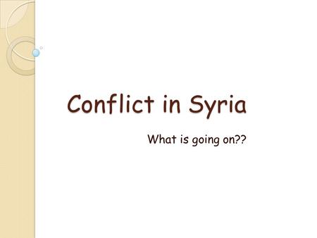 Conflict in Syria What is going on??. Where is Syria?