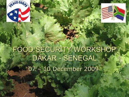 FOOD SECURITY WORKSHOP DAKAR - SENEGAL 07 – 10 December 2009.
