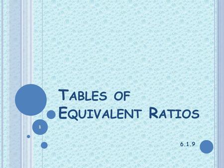 Tables of Equivalent Ratios
