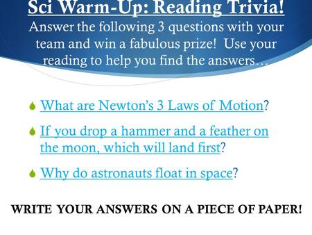Sci Warm-Up: Reading Trivia