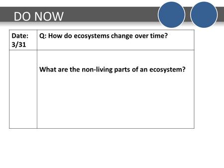 DO NOW Date: 3/31 Q: How do ecosystems change over time?