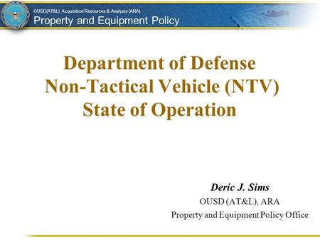 Department of Defense Non-Tactical Vehicle (NTV) State of Operation