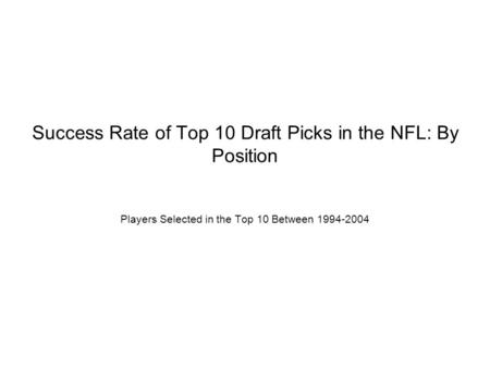 Success Rate of Top 10 Draft Picks in the NFL: By Position Players Selected in the Top 10 Between 1994-2004.