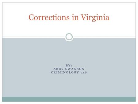 BY: ABBY SWANSON CRIMINOLOGY 516 Corrections in Virginia.