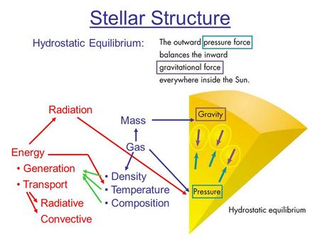 Stellar Structure Gas Mass Radiation Energy Generation Transport Radiative Convective Temperature Density Composition Hydrostatic Equilibrium: