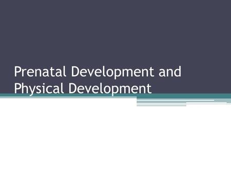 Prenatal Development and Physical Development. Prenatal Development-Germinal Stage First 2 weeks after fertilization and conception Zygote ▫Fewer than.