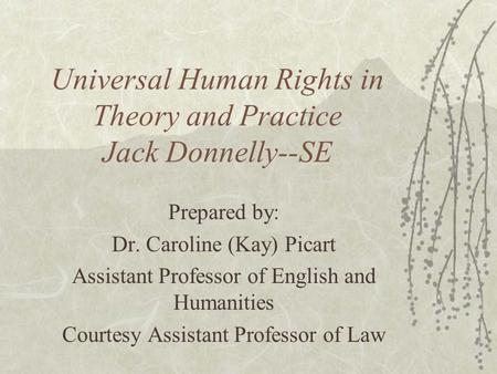 Universal Human Rights in Theory and Practice Jack Donnelly--SE