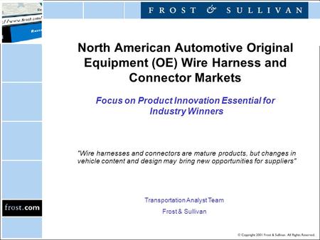 North American Automotive Original Equipment (OE) Wire Harness and Connector Markets Focus on Product Innovation Essential for Industry Winners Wire harnesses.