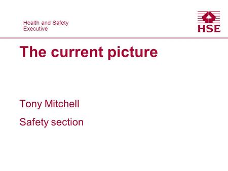 Health and Safety Executive Health and Safety Executive The current picture Tony Mitchell Safety section.