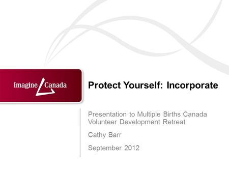 Protect Yourself: Incorporate Presentation to Multiple Births Canada Volunteer Development Retreat Cathy Barr September 2012.
