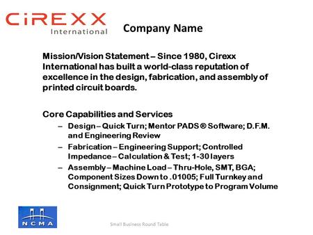 Company Name Mission/Vision Statement – Since 1980, Cirexx International has built a world-class reputation of excellence in the design, fabrication, and.